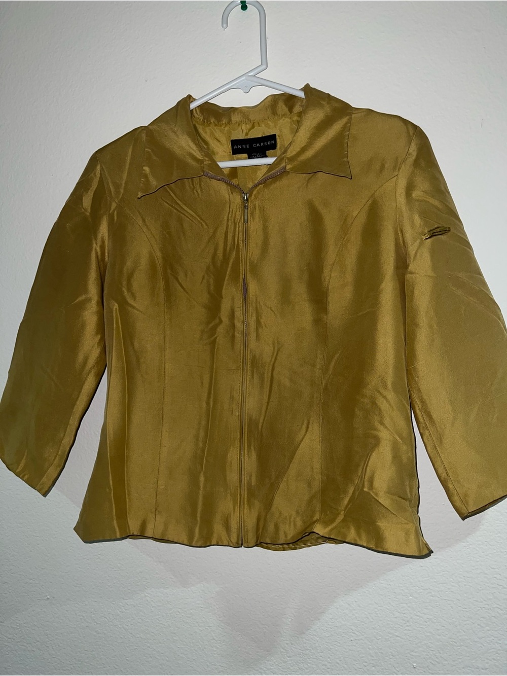 Anne Carson Golden Yellow Satin Zip-Front Jacket